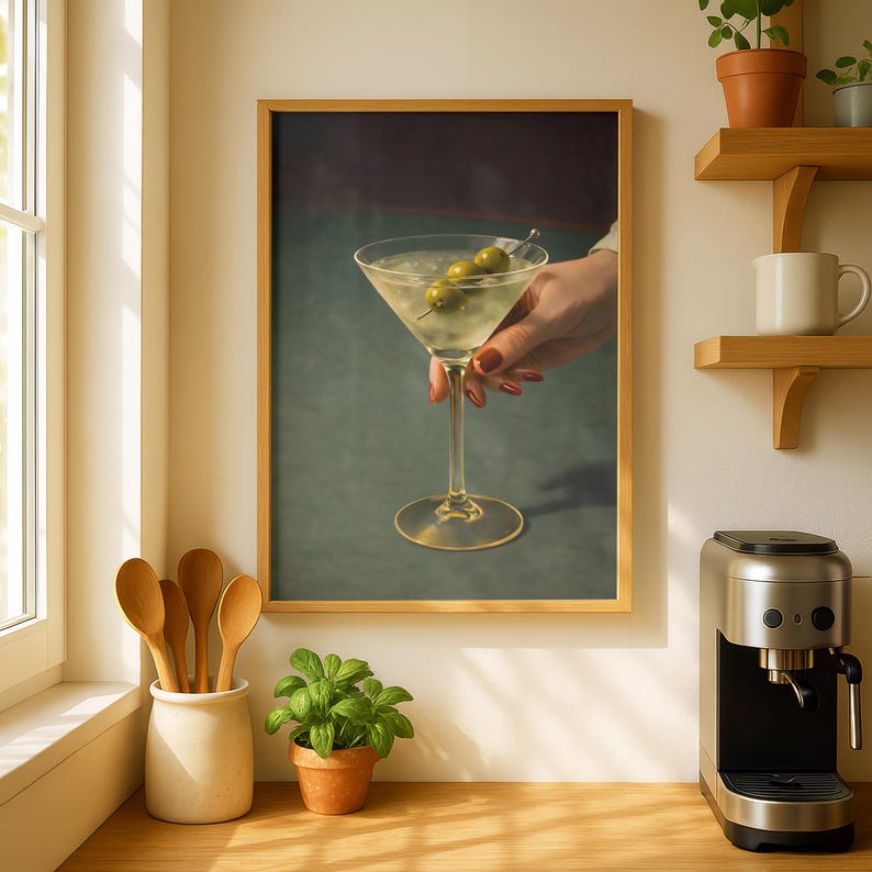 Dirty Martini Muurdecoratie Vintage Extra Dirty Gin Martini Olijfcocktail Kunstprint Barwagen Retro Cocktailposter Cadeau Digitale Download afbeelding 13