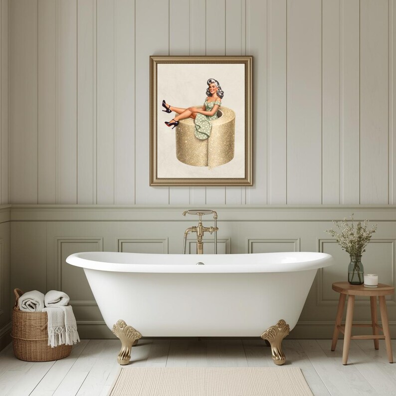 Funny Toilet Paper Humor Bathroom Art Print Retro Pinup Guest Bath ...