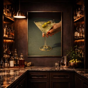 Dirty Martini Muurdecoratie Vintage Extra Dirty Gin Martini Olijfcocktail Kunstprint Barwagen Retro Cocktailposter Cadeau Digitale Download afbeelding 12