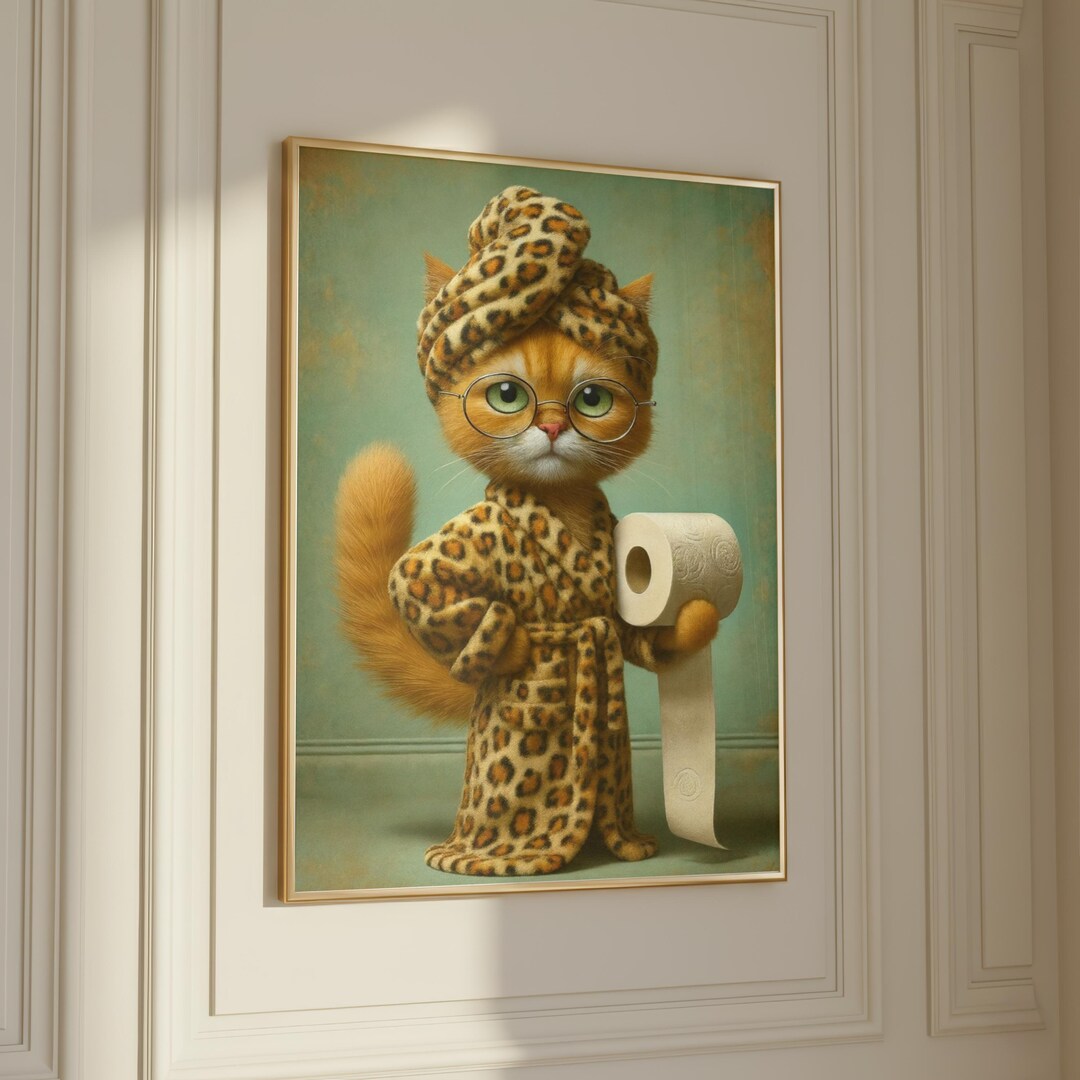 Orange Cat Print Funny Toilet Art, Bathroom Wall Decor, Quirky Home ...