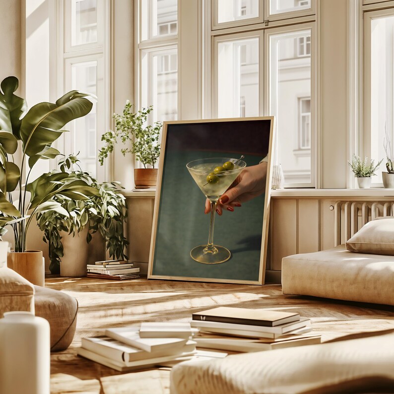Dirty Martini Muurdecoratie Vintage Extra Dirty Gin Martini Olijfcocktail Kunstprint Barwagen Retro Cocktailposter Cadeau Digitale Download afbeelding 11