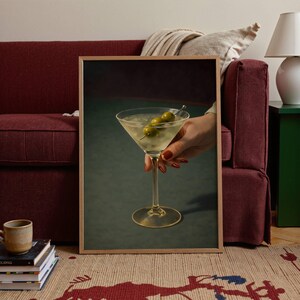 Dirty Martini Muurdecoratie Vintage Extra Dirty Gin Martini Olijfcocktail Kunstprint Barwagen Retro Cocktailposter Cadeau Digitale Download afbeelding 2