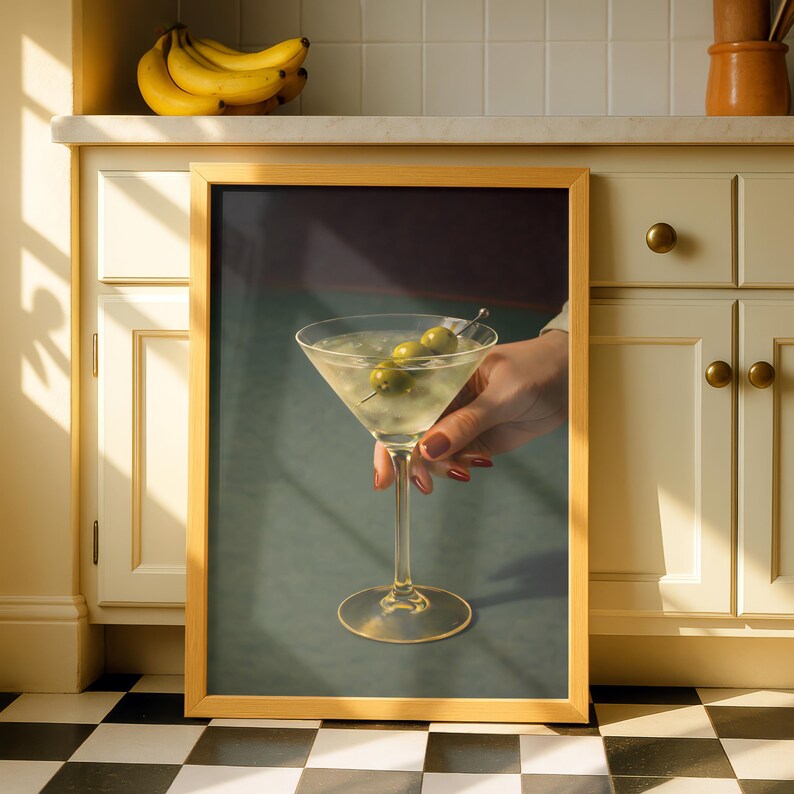 Dirty Martini Muurdecoratie Vintage Extra Dirty Gin Martini Olijfcocktail Kunstprint Barwagen Retro Cocktailposter Cadeau Digitale Download afbeelding 16