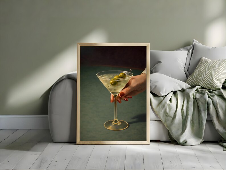 Dirty Martini Muurdecoratie Vintage Extra Dirty Gin Martini Olijfcocktail Kunstprint Barwagen Retro Cocktailposter Cadeau Digitale Download afbeelding 15
