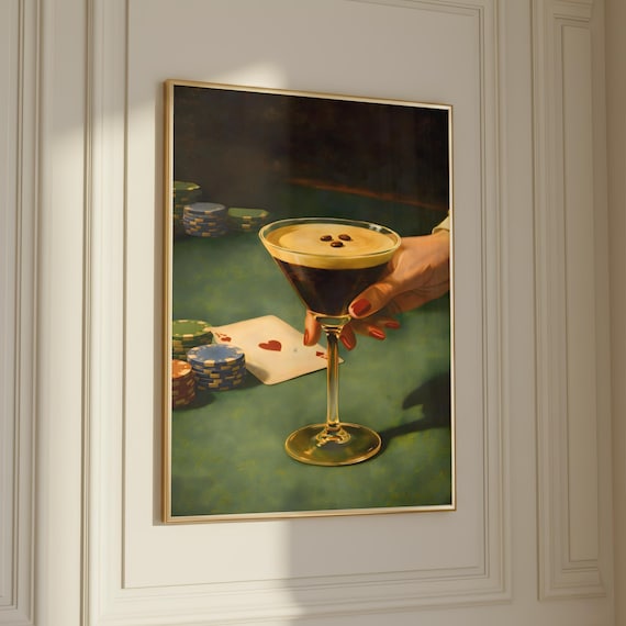 Espresso Martini Wall Art: Vintage Martini Print Poster Poker Game Night Printable Cocktail Art Bar Cart Decor Digital Download