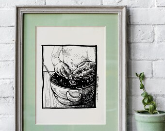 illustration print "Space kitchen"- digital art print- home decoration print