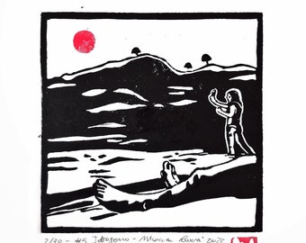 Idrogeno #5- linocutprint- beach illustration-gift for sea lovers- idrogeno