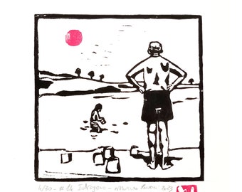 Idrogeno#14- linocutprint- beach illustration-gift for sea lovers