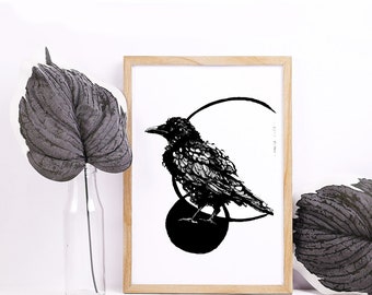 illustration print "crow"- digital art print- home decoration print