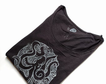 Cotton TEE for woman-handprinted OCTOPUS