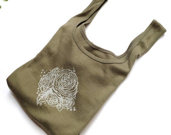 Cotton Tank - handprinted roses