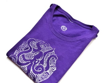 Cotton TEE - handprinted OCTOPUS