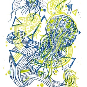 JellyFluo LINOCUT PRINT yellow fluo/ blue 画像 2