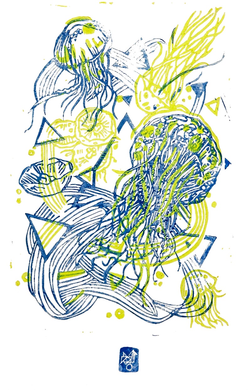 JellyFluo LINOCUT PRINT yellow fluo/ blue 画像 2