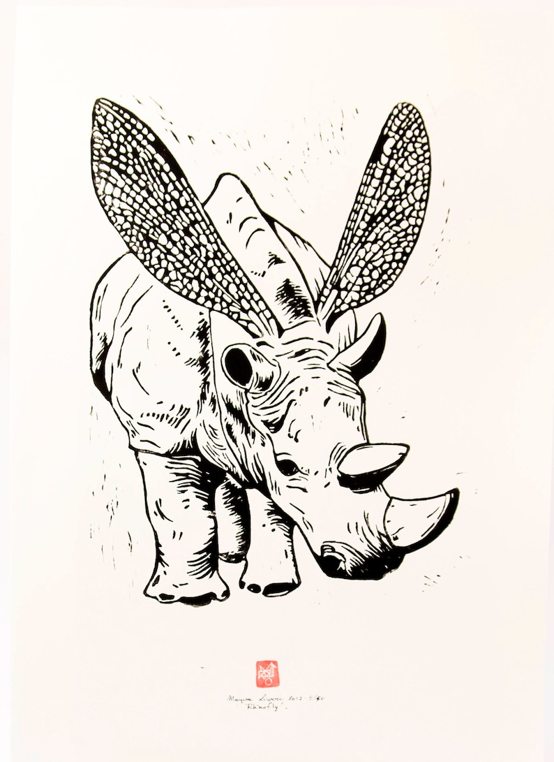 LINOCUT PRINT Rhinofly image 4