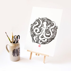 LINOCUT PRINT- Kraken