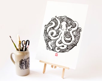 LINOCUT PRINT- Kraken