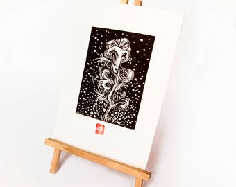 LINOCUT PRINT-   "Blomming snow"