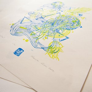 JellyFluo LINOCUT PRINT yellow fluo/ blue 画像 3