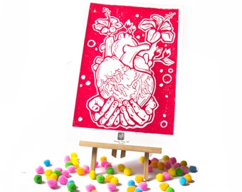 LINOCUT PRINT- CORAZÓN anatómico