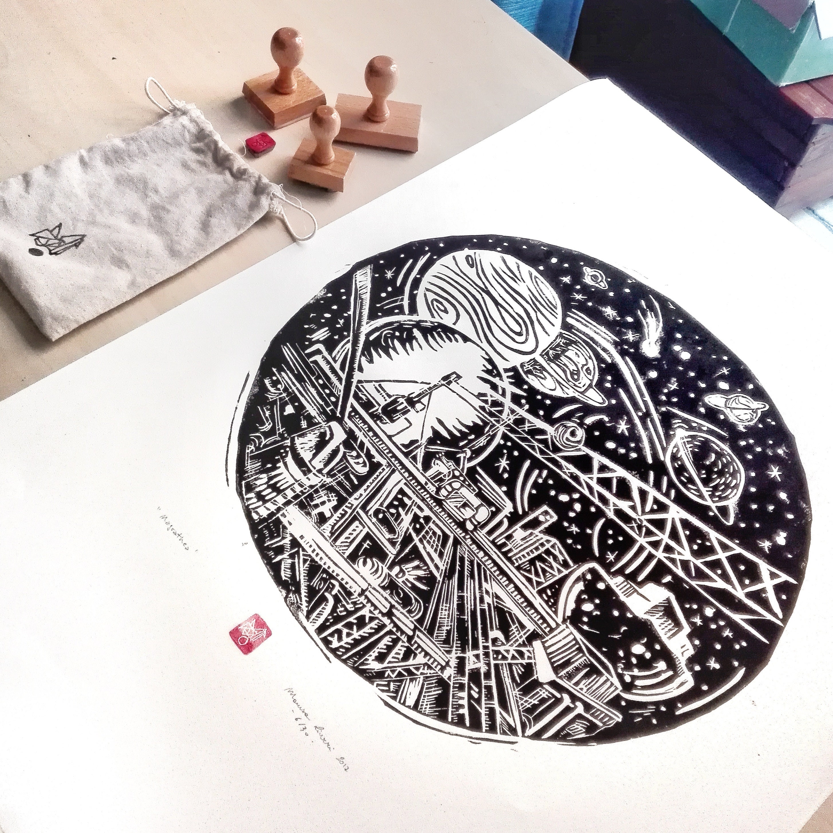 LINOCUT PRINT Magrathea artistic print The Hitchhiker's Guide to the