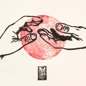 LINOCUT PRINT-   &quot;Waiting -part II&quot;- artistic print- gift for art lover- red version