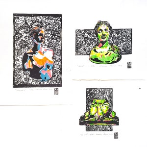 LINOCUT PRINT statue serie