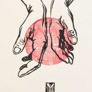 LINOCUT PRINT-   &quot;Waiting -part I&quot;- artistic print- gift for art lover- red version