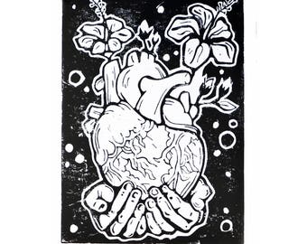 LINOCUT PRINT- anatomical HEART