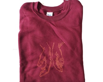 unisex SWEATSHIRT with hands- handprinted