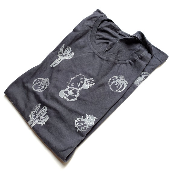 Cotton TEE printed with original hand-carved stamps with CACTI