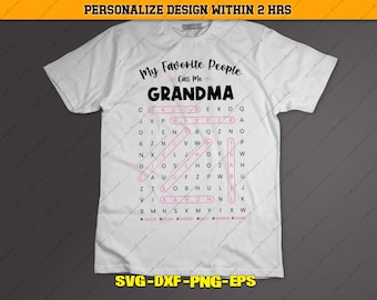 Sopa de letras personalizada para la abuela en formato SVG y PNG, rompecabezas personalizado de las personas favoritas de la abuela, imprimible con nombres de la familia.