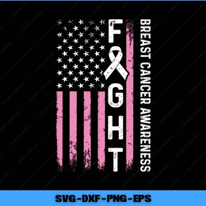 Fight Breast Cancer Awareness USA Flag Svg, Png Digital Files