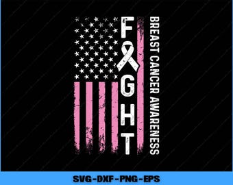 Fight Breast Cancer Awareness USA Flag Svg, Png Digital Files