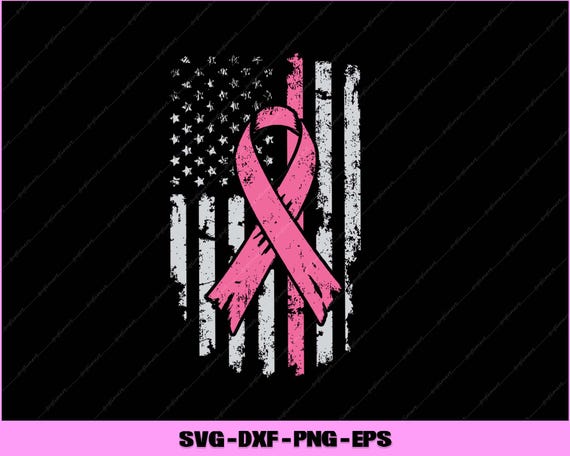 Pink Ribbon USA Flag Breast Cancer Awareness Svg, Png Digital Files