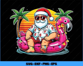 Christmas in July Santa Flamingo Float Summer Xmas Png Digital Files