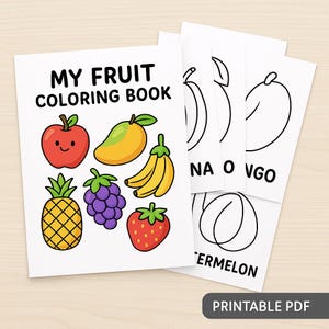 Printable Fruit Coloring Book for Kids – 20 Cute Fruits to Color – Digital Download PDF