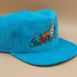 Time lost flowers. Sky blue corduroy hat with adjustable back image 4