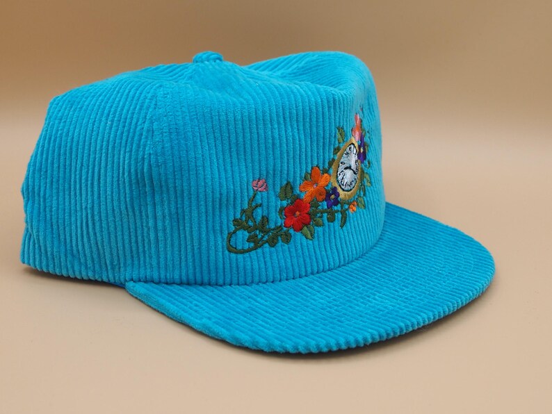 Time lost flowers. Sky blue corduroy hat with adjustable back image 4