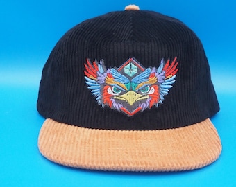 Birds of a Feather - Embroidered Black / Brown Corduroy Hat