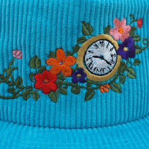 Time lost flowers. Sky blue corduroy hat with adjustable back image 2