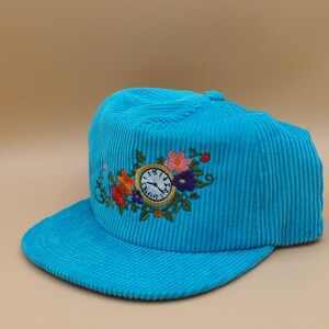 Time lost flowers. Sky blue corduroy hat with adjustable back image 3