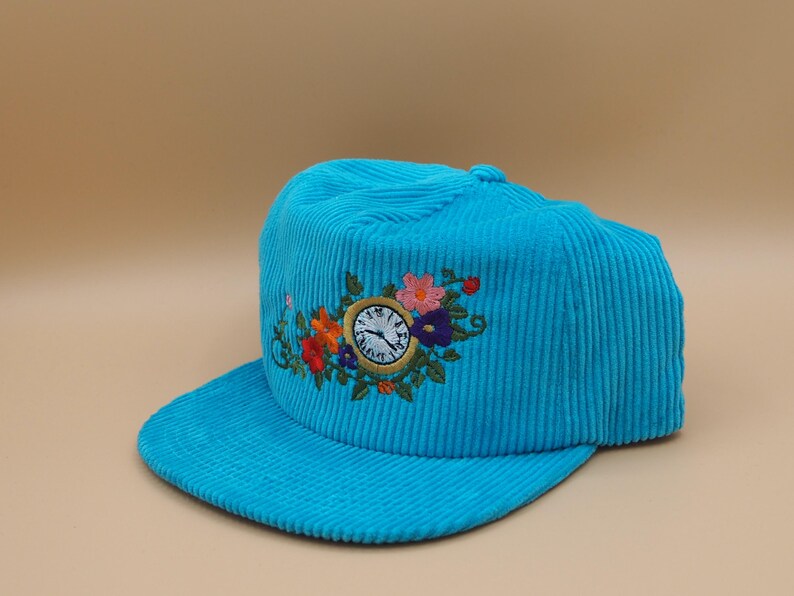 Time lost flowers. Sky blue corduroy hat with adjustable back image 3