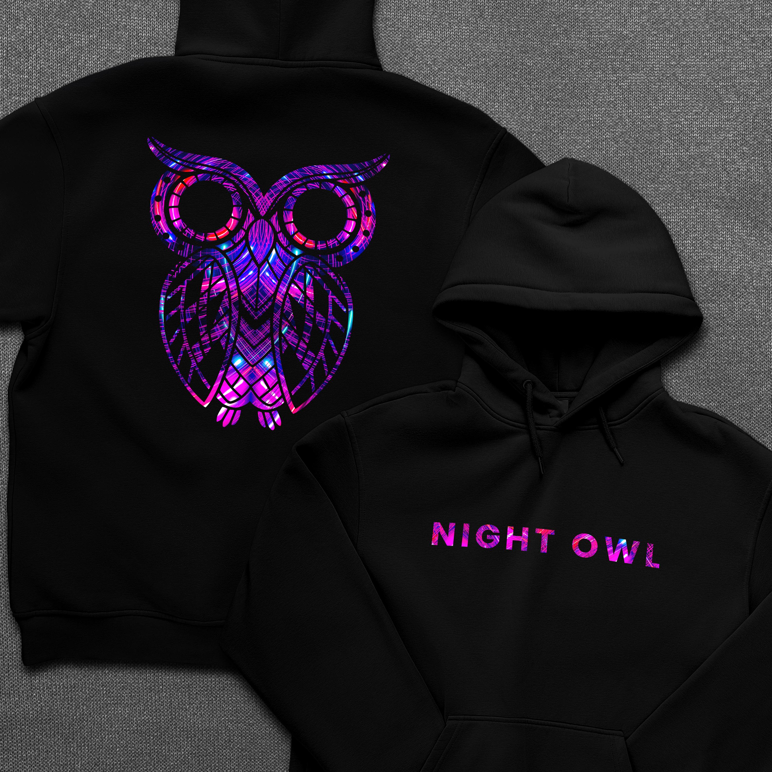 Night Owl Rave Hoodie Black | Neon Owl Graphic Hoodie – Unisex Streetwear Pullover