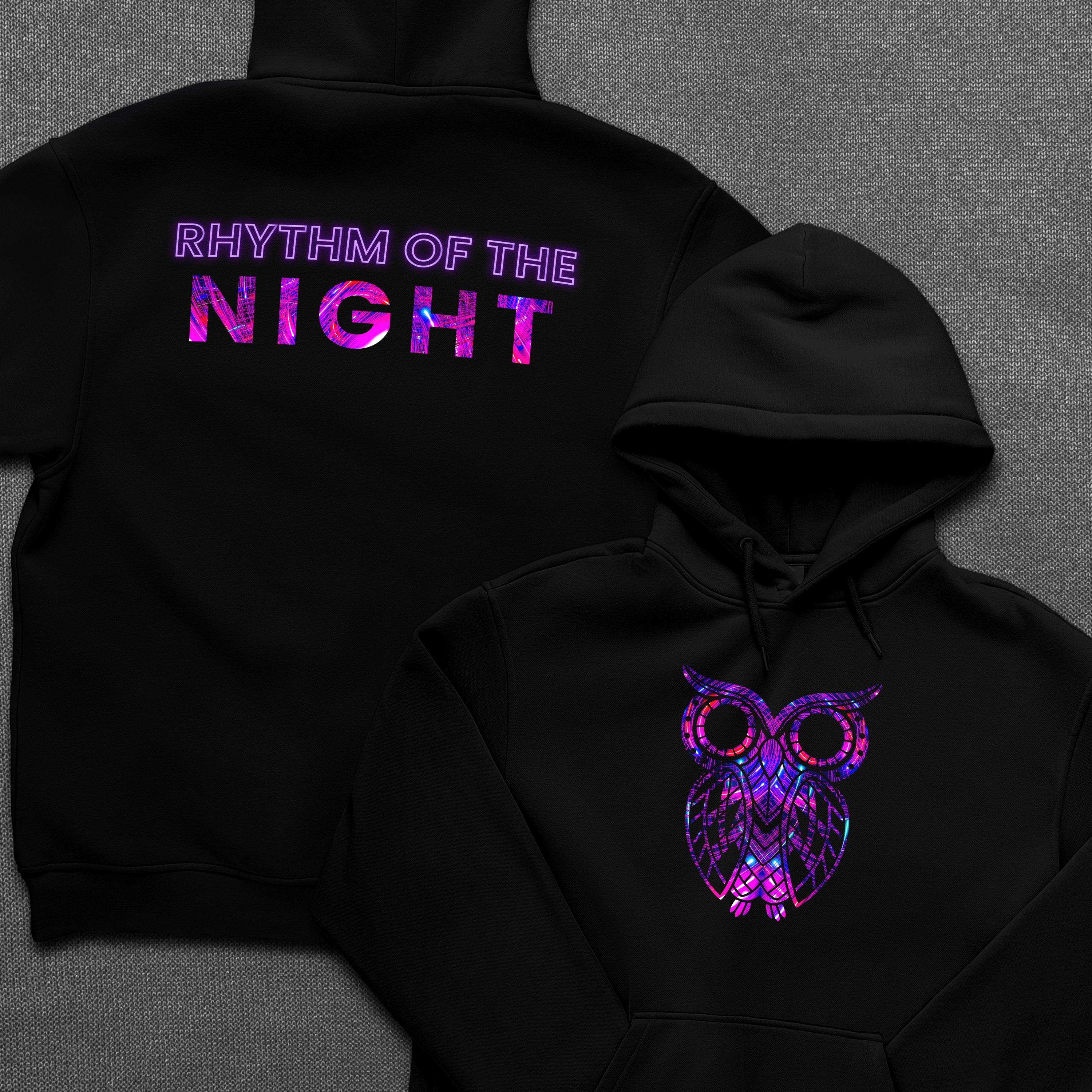 Night Owl Festival Hoodie Black | Neon Owl Graphic Hoodie – Unisex Streetwear Pullover