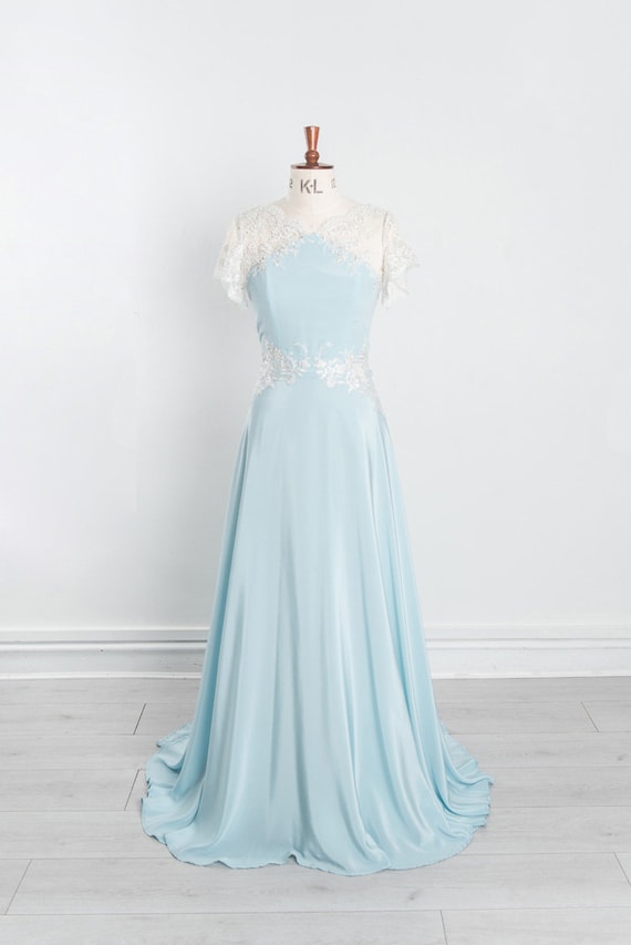 Vivien Forties Inspired Blue And Ivory Lace Wedding Dress Etsy