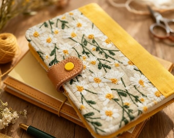 A6 geborduurde plannerbinder met hervulbare pagina's, handgemaakt geborduurd dagboek, bloemendagboek, notitieboek met stoffen kaft, handgemaakte zuivel