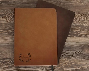Aangepaste leren A5-notitieboekenset, op maat gegraveerd notitieboek met pen, geschenkdoos en pen voor Moederdag/Vaderdag, gepersonaliseerde leren dagboekset