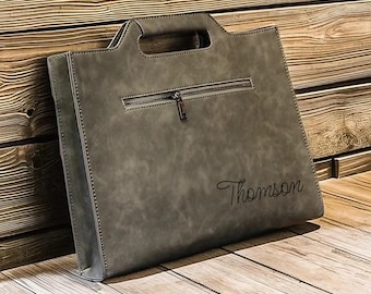 Vintage leren documententas met schouderriem, gepersonaliseerde vintage leren documentenhouder, gepersonaliseerde leren portfolio, aangepast cadeau
