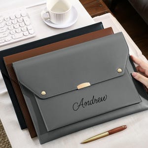 Personalized A4 Leather Document Folder, Leaher File Organizer with Magnetic Closure, Custom Business Portfolio for Work, Graduation Gift